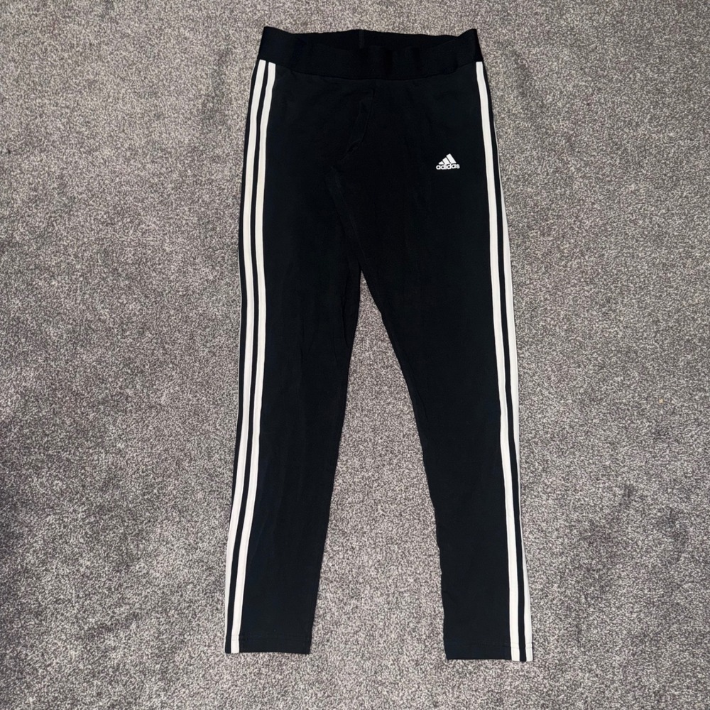 Adidas Women's Black & White Essentials 3-Stripes Cotton Leggings - Size Medium